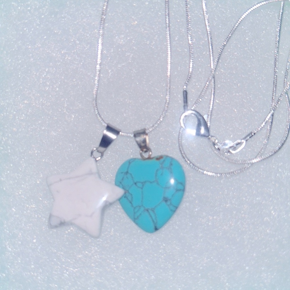 Boho Turquoise Heart ❤️ and Howlite Crystal Star ⭐️ Sterling Silver 30” N… - Picture 6 of 6